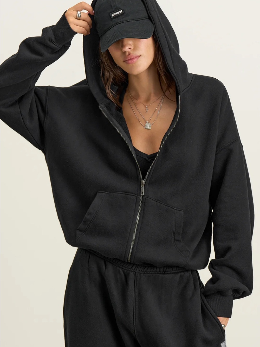 ♡ Joah Brown Classic Zip Hoodie in Black French Terry